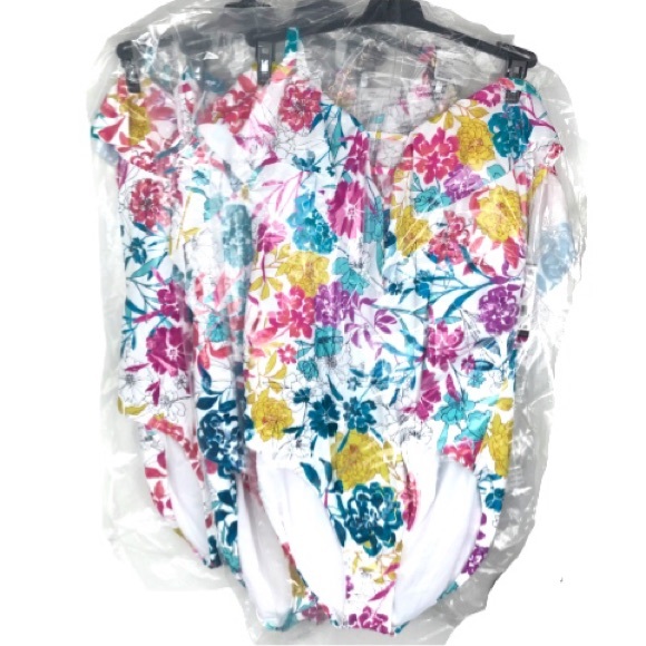 KENNETH COLE SwimSuit One-piece Tummy Control Ruffle Shoulder Floral Swim Wear - Picture 6 of 9